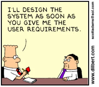 Dilbert comic strip about requirements gathering process