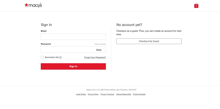 Guest checkout screenshot