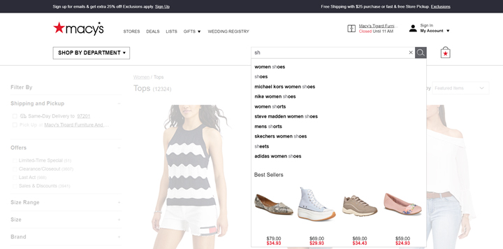Product search screenshot