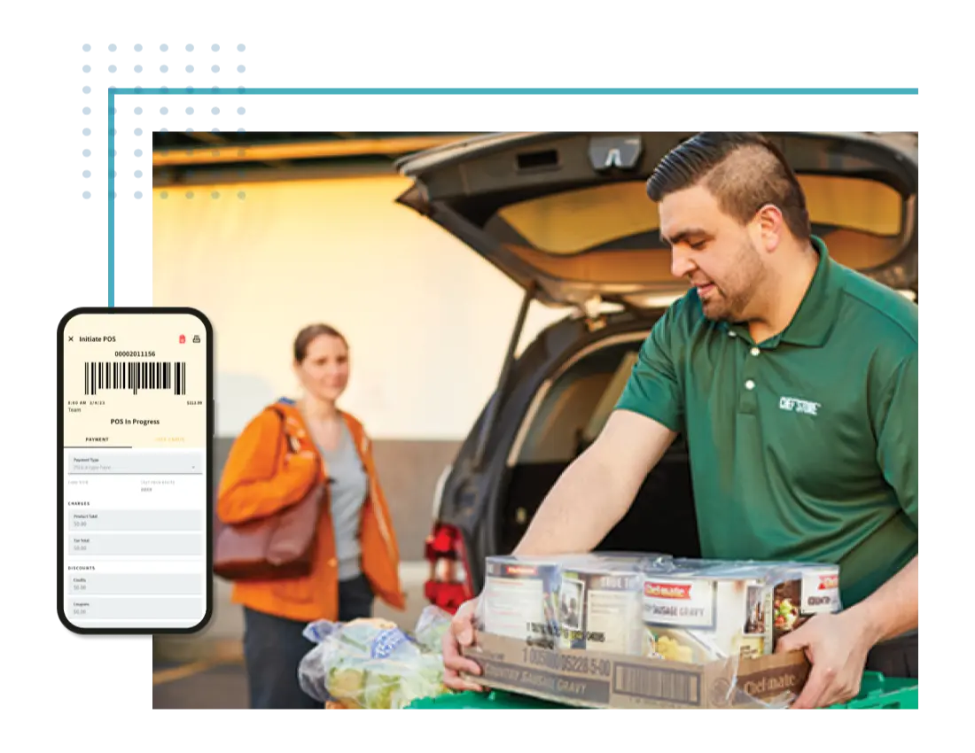 worker helping load a container into a customers van